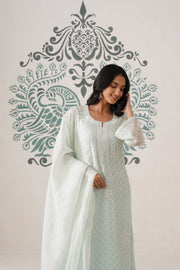 Chikankari Organza 3pc Suit - Mint Frost