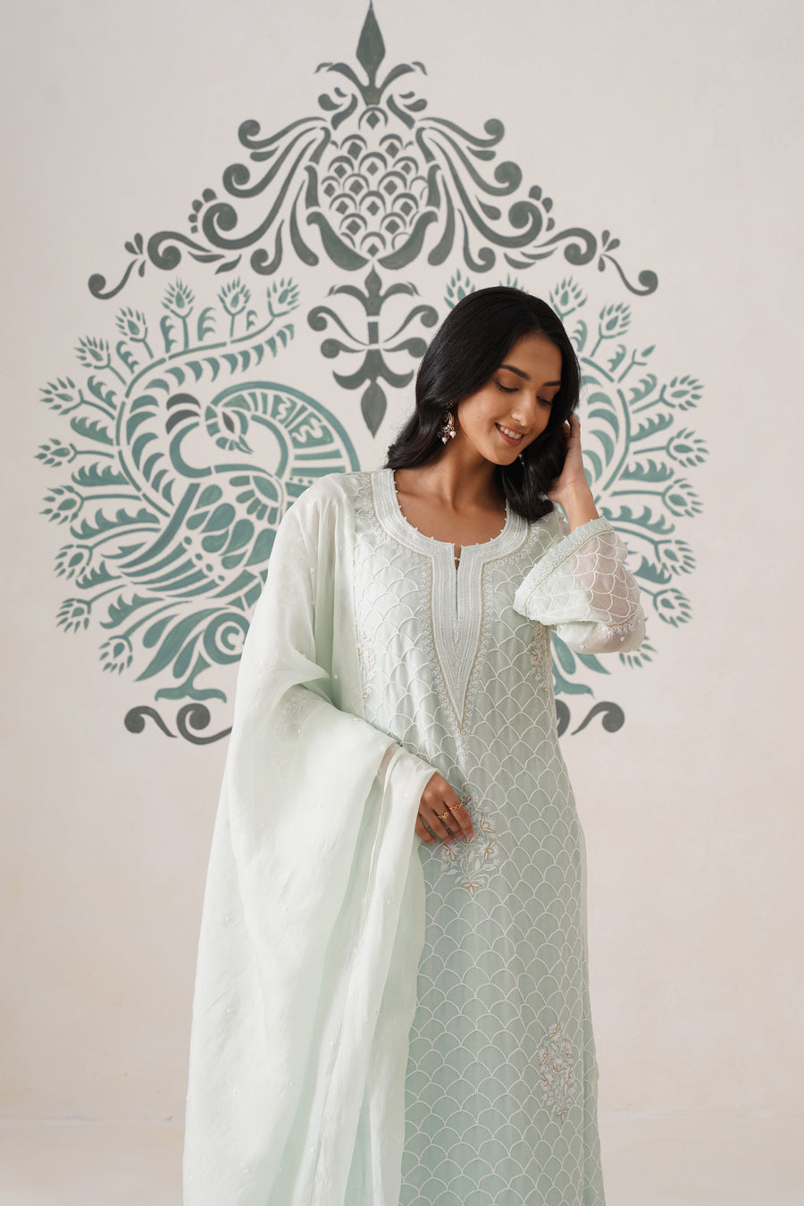 Chikankari Organza 3pc Suit - Mint Frost