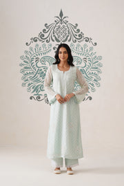 Chikankari Organza 3pc Suit - Mint Frost