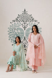 Chikankari Mul Chanderi 3pc Suit - Peaches Pink