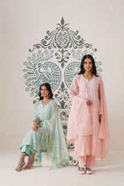 Chikankari Mul Chanderi 3pc Suit - Peaches Pink