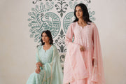 Chikankari Mul Chanderi 3pc Suit - Mint moss