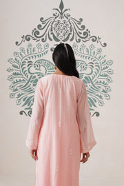 Chikankari Mul Chanderi 3pc Suit - Peaches Pink