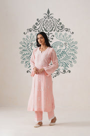 Chikankari Mul Chanderi 3pc Suit - Peaches Pink