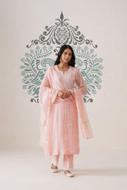 Chikankari Mul Chanderi 3pc Suit - Peaches Pink