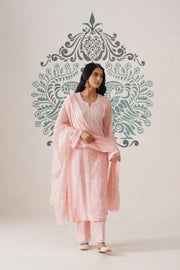 Chikankari Mul Chanderi 3pc Suit - Peaches Pink