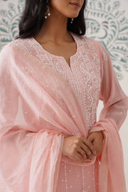 Chikankari Mul Chanderi 3pc Suit - Peaches Pink