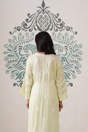 Modal Chikankari Long Kurti - Soft Yellow