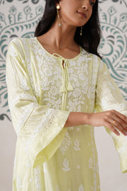 Modal Chikankari Long Kurti - Soft Yellow