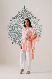 Modal Chikankari Kaftan - Coral Peach