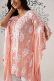 Modal Chikankari Kaftan - Coral Peach