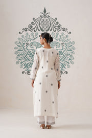 Chikankari Mul Chanderi 3pc Suit - White and Black