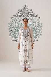 Chikankari Mul Chanderi 3pc Suit - White and Black