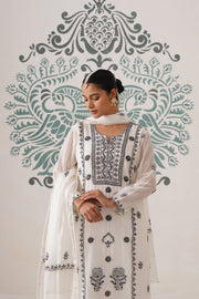 Chikankari Mul Chanderi 3pc Suit - White and Black