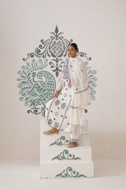 Chikankari Mul Chanderi 3pc Suit - White and Black