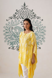 Modal Chikankari Kaftan - sunshine yellow