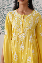 Modal Chikankari Kaftan - sunshine yellow