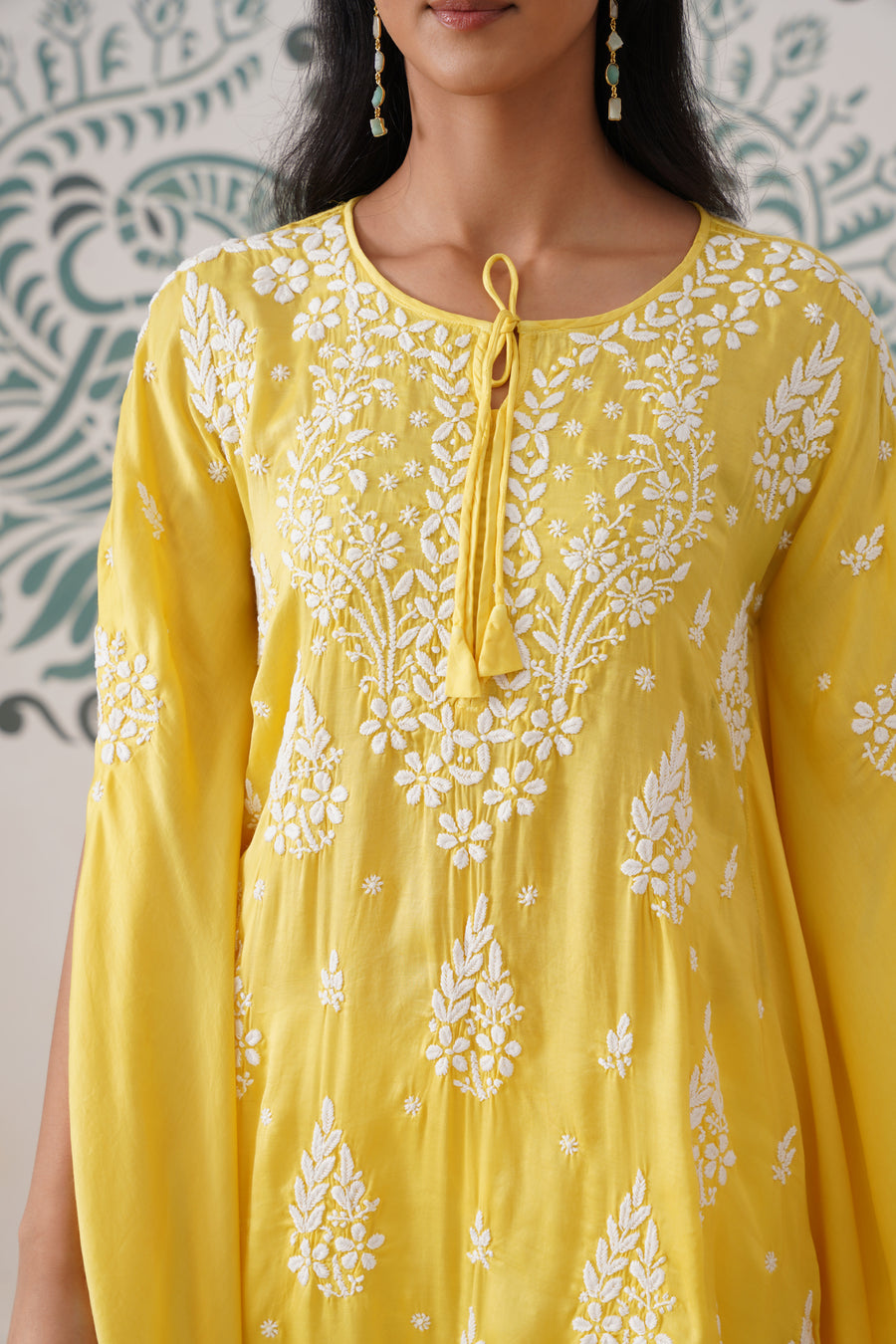 Modal Chikankari Kaftan - sunshine yellow