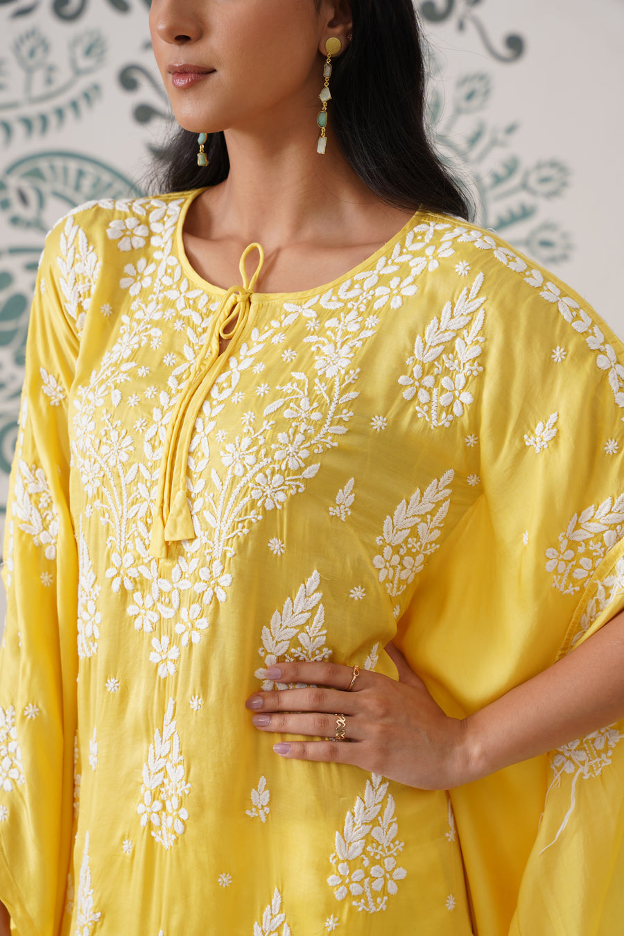 Modal Chikankari Kaftan - sunshine yellow