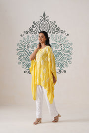 Modal Chikankari Kaftan - sunshine yellow