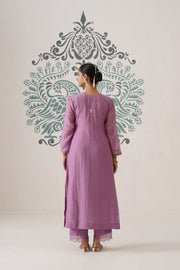 Chikankari Mul Chanderi 3pc Suit - Opera Mauve