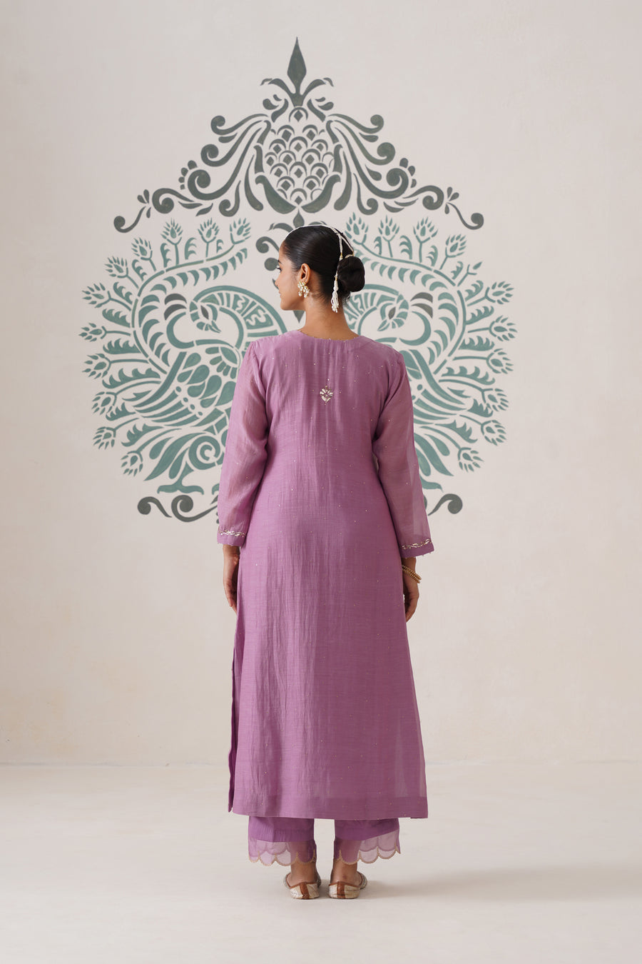 Chikankari Mul Chanderi 3pc Suit - Opera Mauve