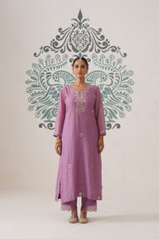 Chikankari Mul Chanderi 3pc Suit - Opera Mauve