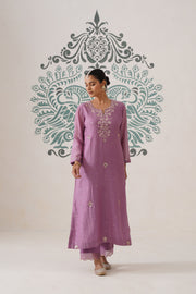 Chikankari Mul Chanderi 3pc Suit - Opera Mauve