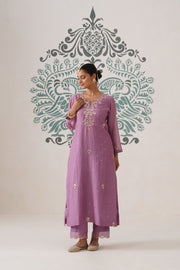 Chikankari Mul Chanderi 3pc Suit - Opera Mauve