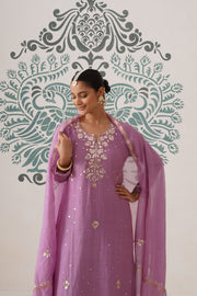 Chikankari Mul Chanderi 3pc Suit - Opera Mauve