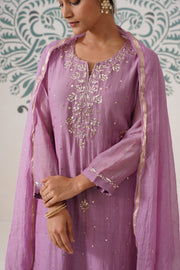 Chikankari Mul Chanderi 3pc Suit - Opera Mauve