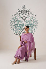 Chikankari Mul Chanderi 3pc Suit - Opera Mauve