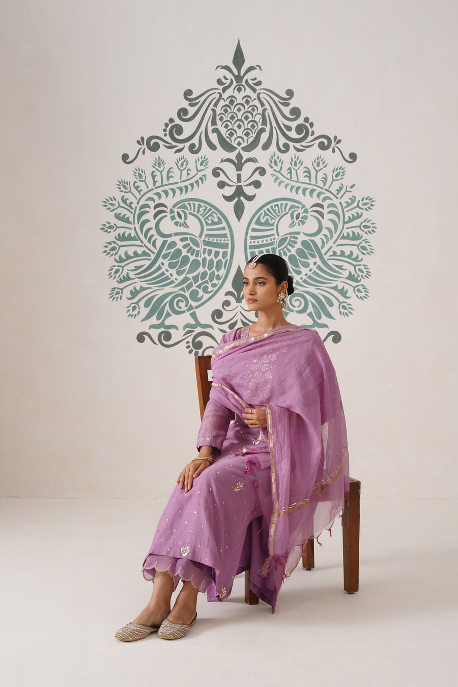 Chikankari Mul Chanderi 3pc Suit - Opera Mauve
