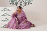Chikankari Mul Chanderi 3pc Suit - Opera Mauve