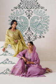 Chikankari Mul Chanderi 3pc Suit - Opera Mauve