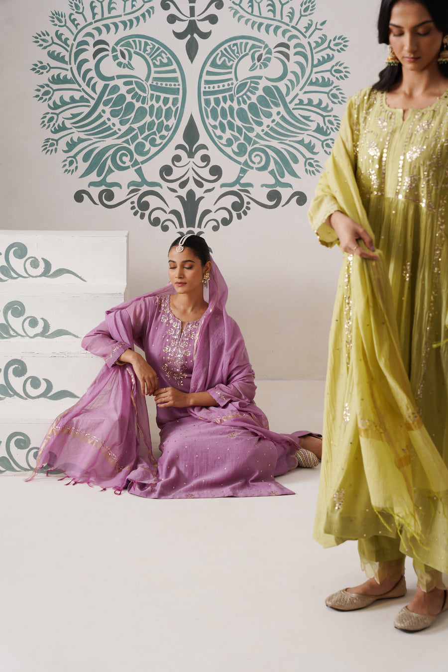 Chikankari Mul Chanderi 3pc Suit - Opera Mauve