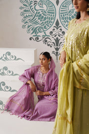 Chikankari Mul Chanderi 3pc Suit - Opera Mauve
