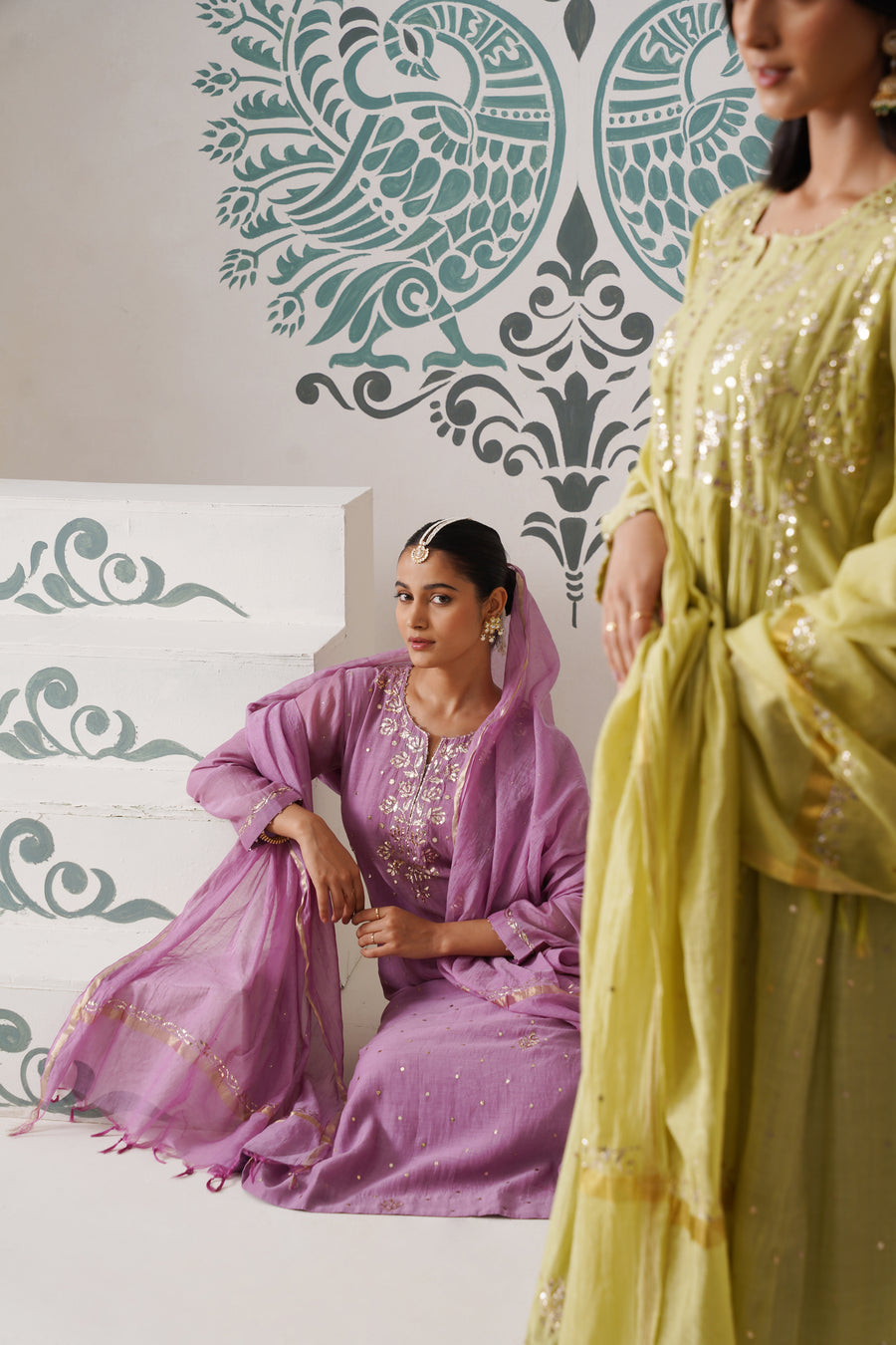 Chikankari Mul Chanderi 3pc Suit - Opera Mauve