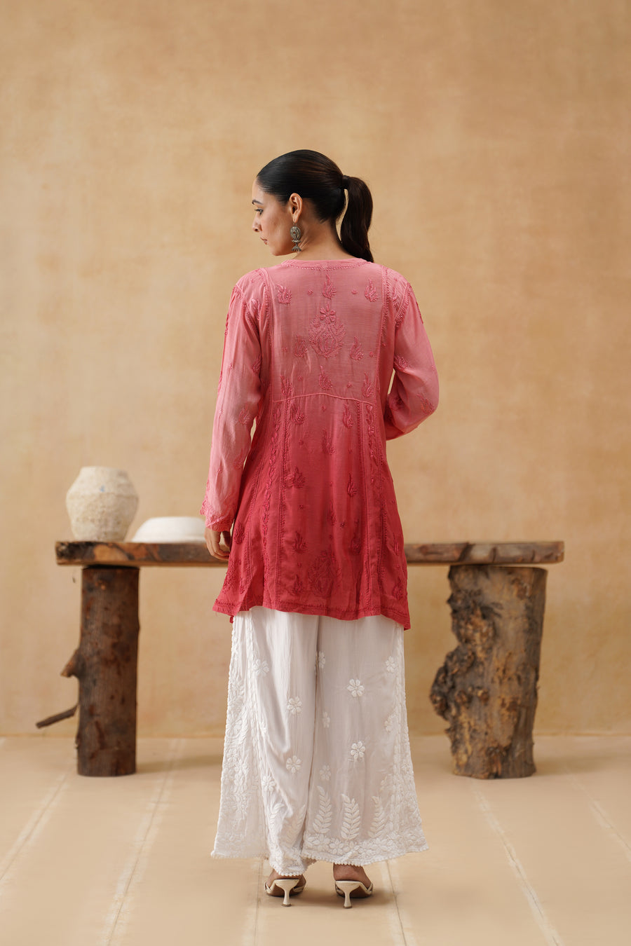 Muslin Short Kurti - Ombre Pink