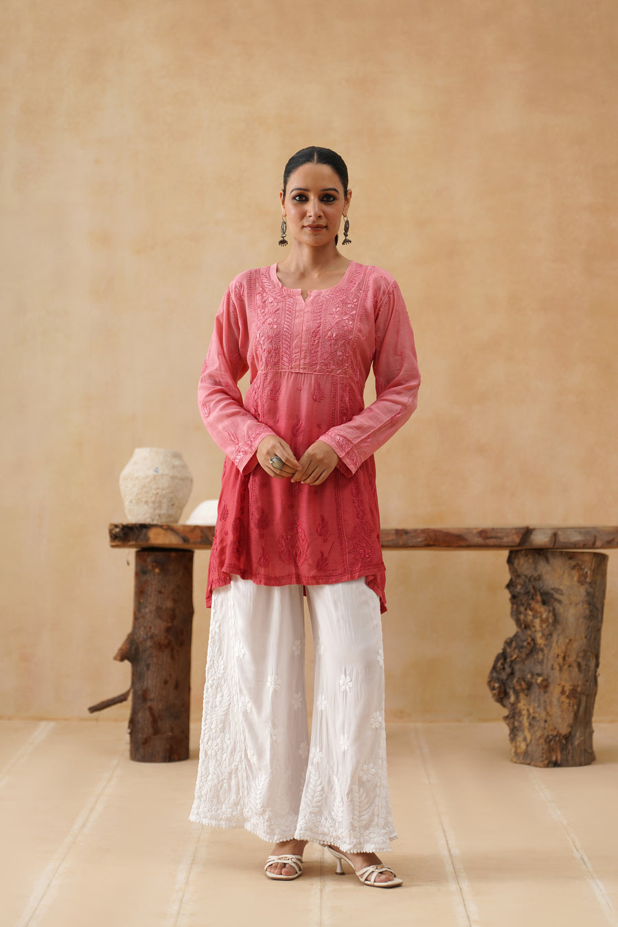 Muslin Short Kurti - Ombre Pink