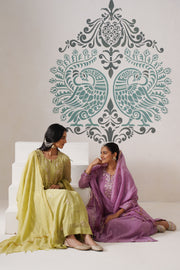 Chikankari Mul Chanderi 3pc Suit - Dark Lime