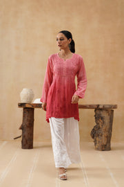 Muslin Short Kurti - Ombre Pink
