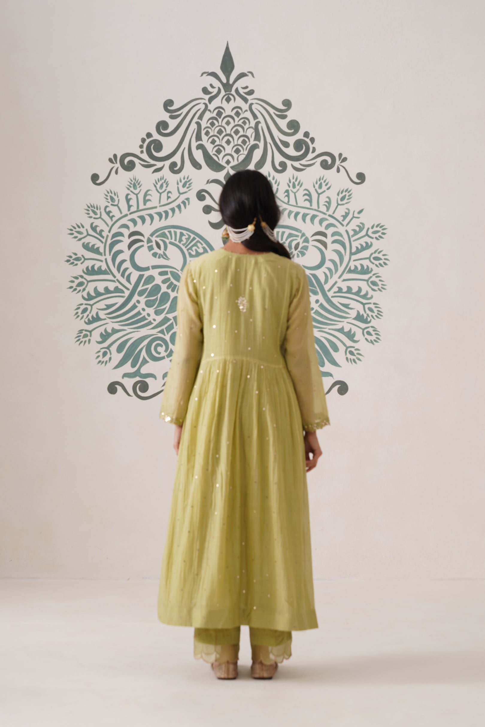 Chikankari Mul Chanderi 3pc Suit - Dark Lime