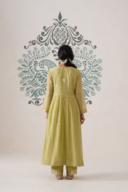 Chikankari Mul Chanderi 3pc Suit - Dark Lime