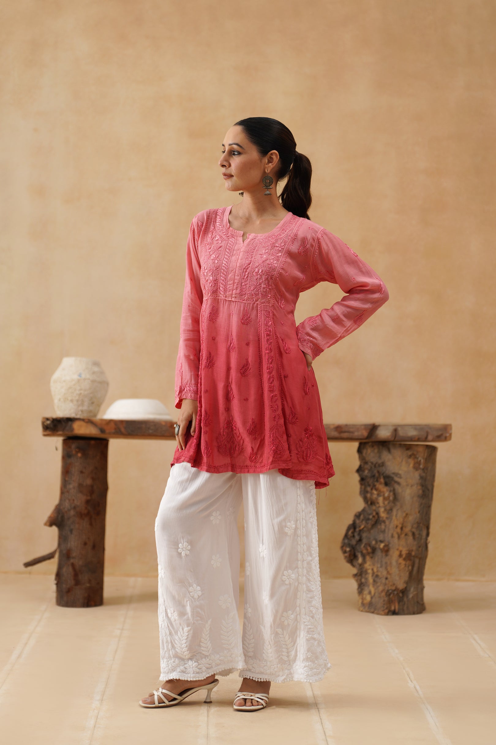 Muslin Short Kurti - Ombre Pink
