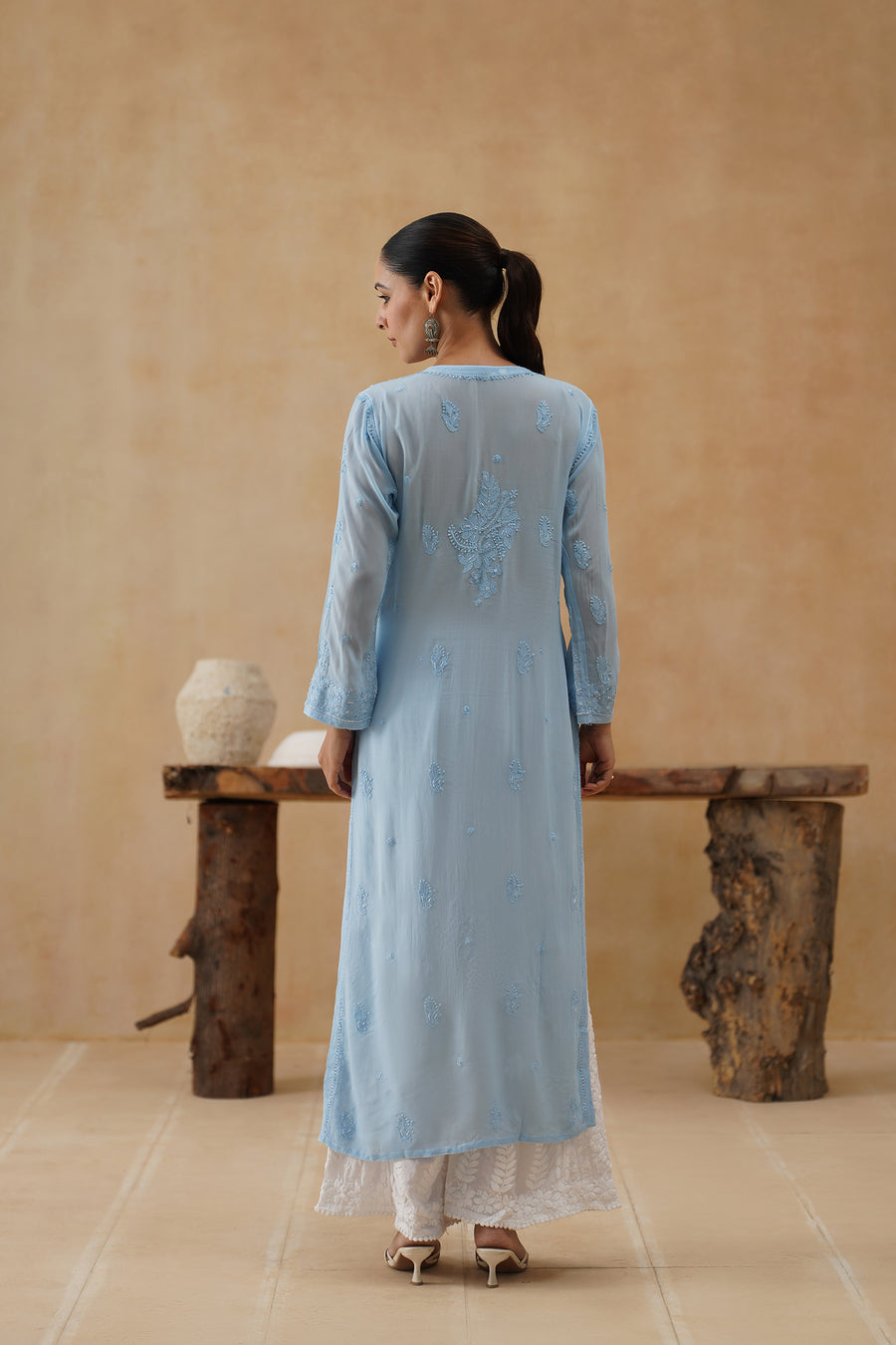 Georgette Long Kurti -  Ice Blue