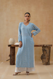 Georgette Long Kurti -  Ice Blue
