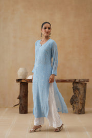 Georgette Long Kurti -  Ice Blue