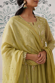 Chikankari Mul Chanderi 3pc Suit - Dark Lime