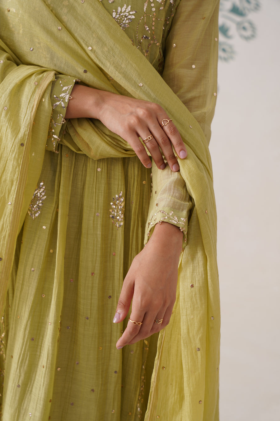 Chikankari Mul Chanderi 3pc Suit - Dark Lime